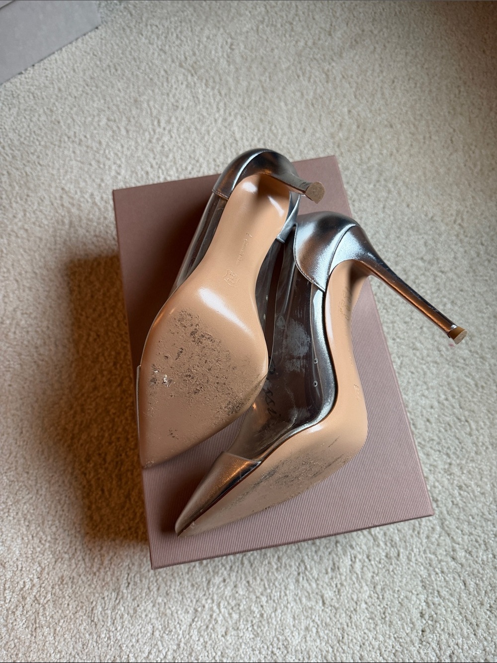 Gianvito Rossi Metallic Silver Pointed-Toe PVC D'Orsay Pumps - Picture 2 of 2